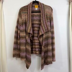 Ruby Rd. Woman Multicolor Striped Knit Waterfall Cardigan Sweater 2X